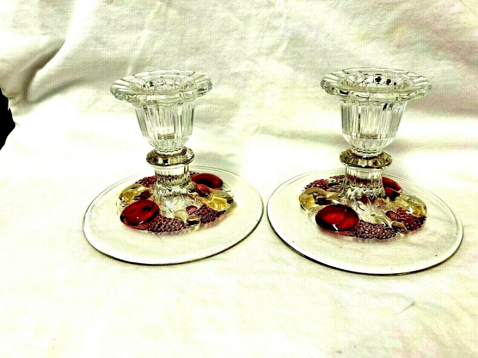 Della Robbia Candle Holder Pair By Westmoreland Glass