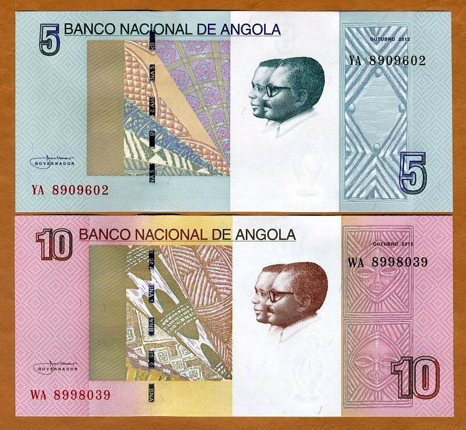 Set Angola, 5;10 Kwanzas, 2012 (2017), P-new, Unc > Waterfalls