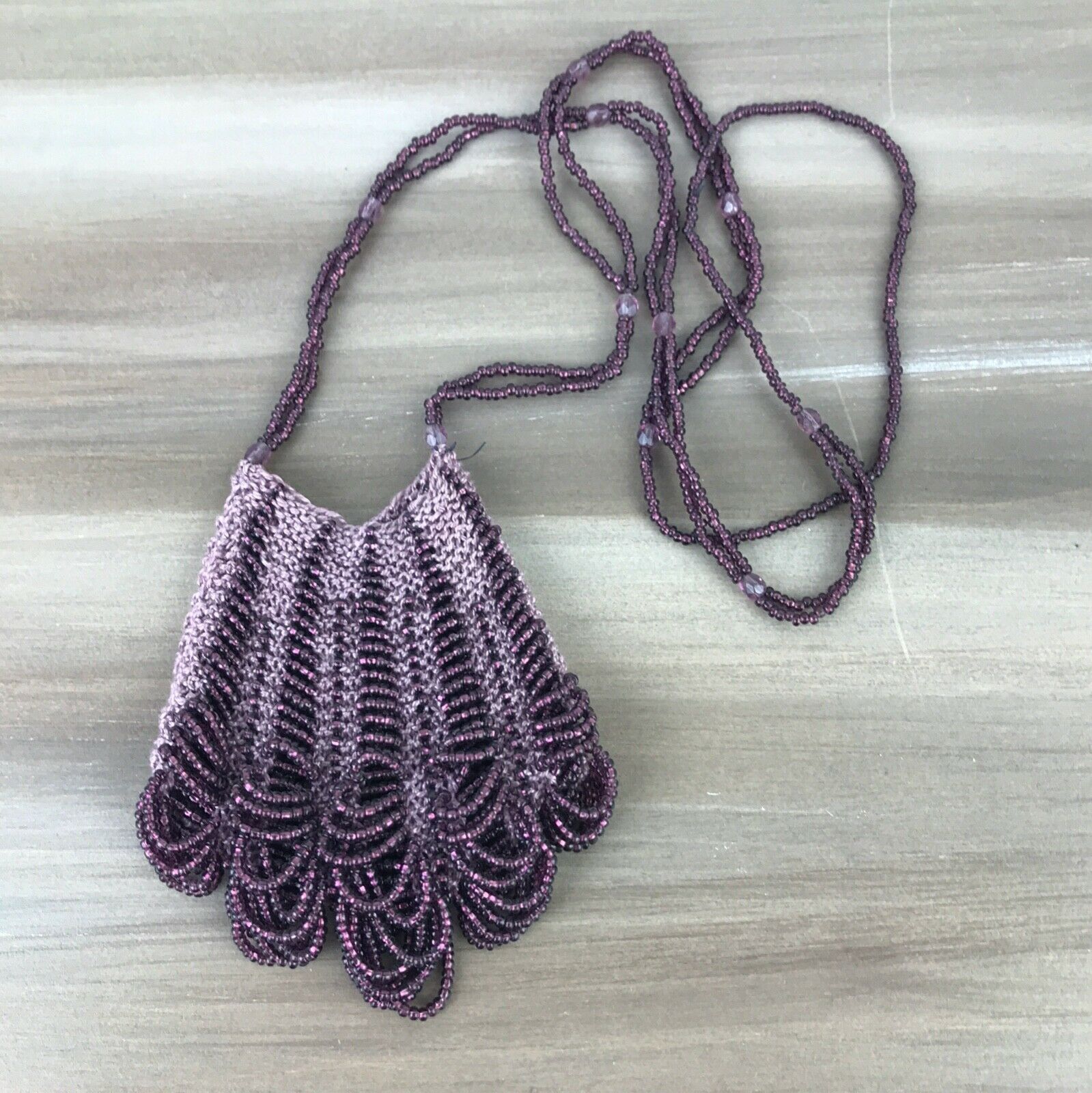 Vintage Purple Beaded Crochet Mini Victorian Style Bag Coin Purse