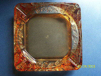 Wonderful Westmoreland Square Amber Ashtray Berries And Leaves Pattern