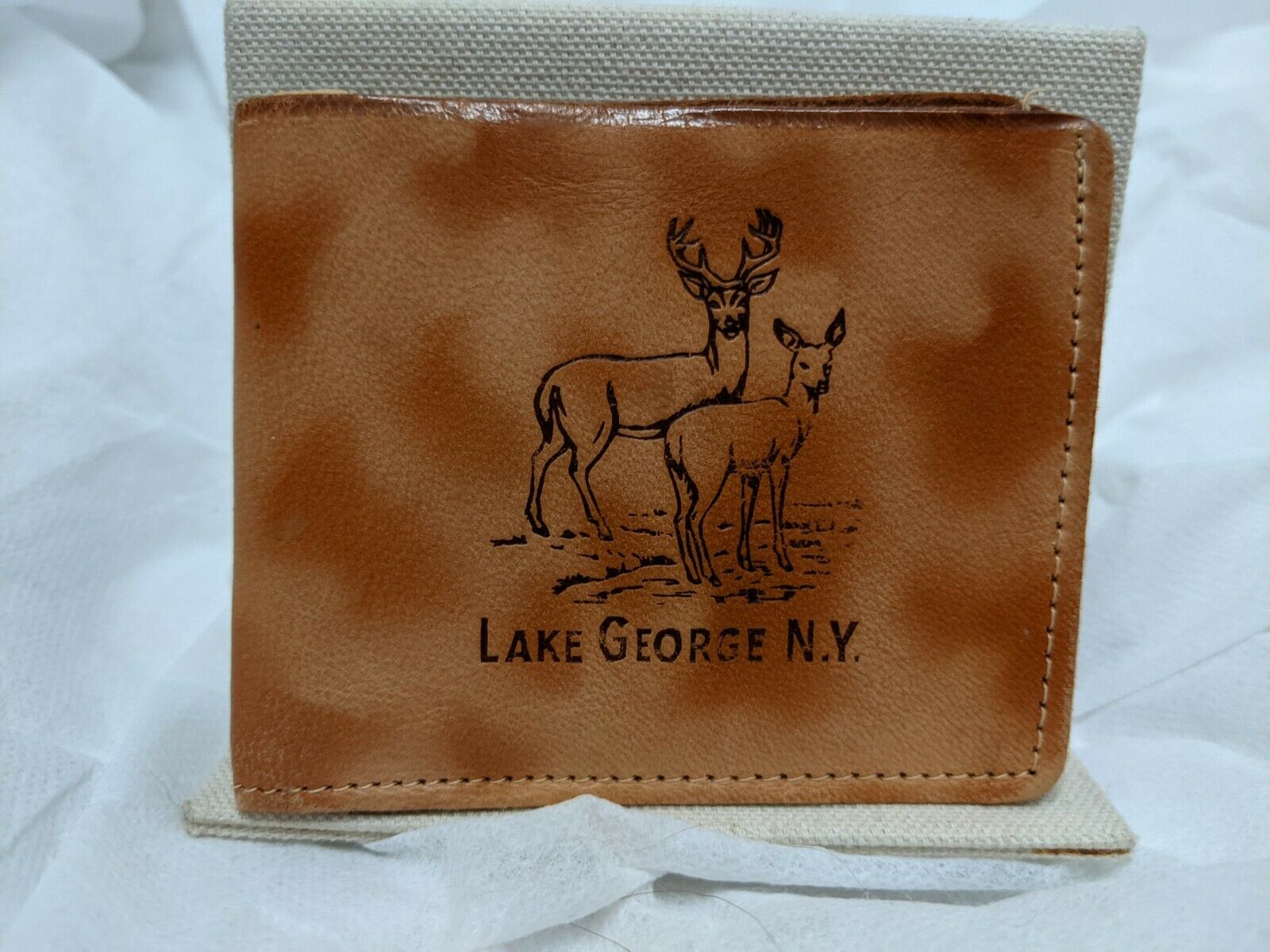 Vintage Lake George N.y. Medium Size Men's Wallet Billfold Brown Leather
