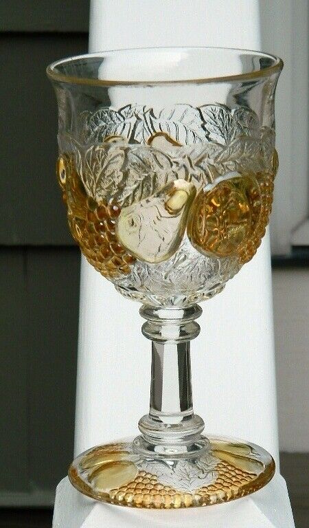 Westmoreland Della Robbia Water Goblet Glass Lustre Gold Flashing