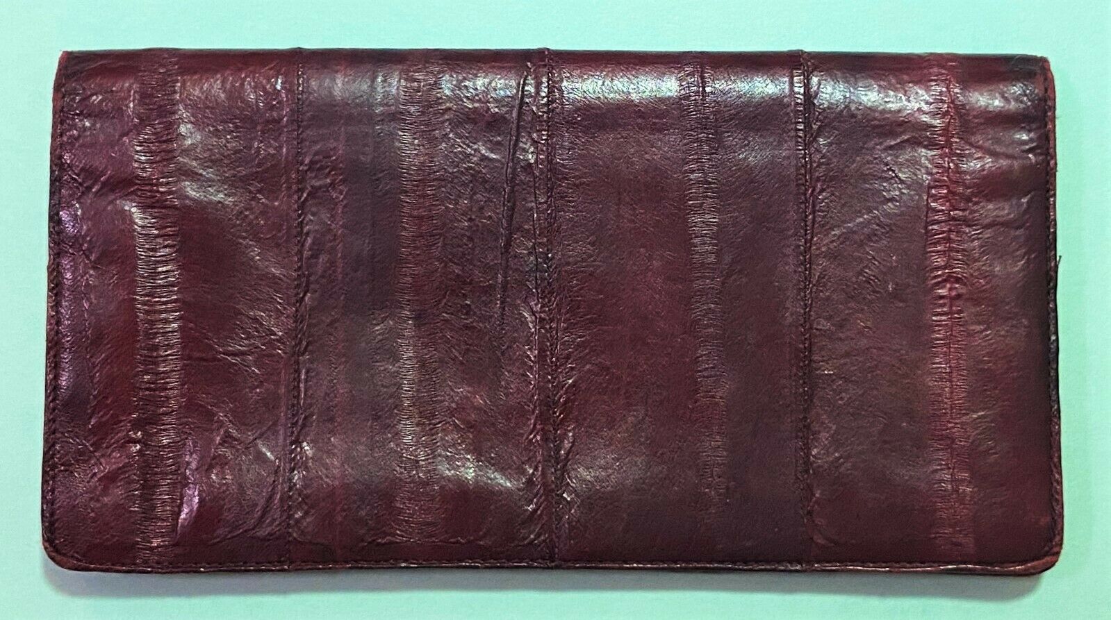 Vintage Victory Burgundy Eelskin Checkbook/credit Card Wallet W/zippered Pouch