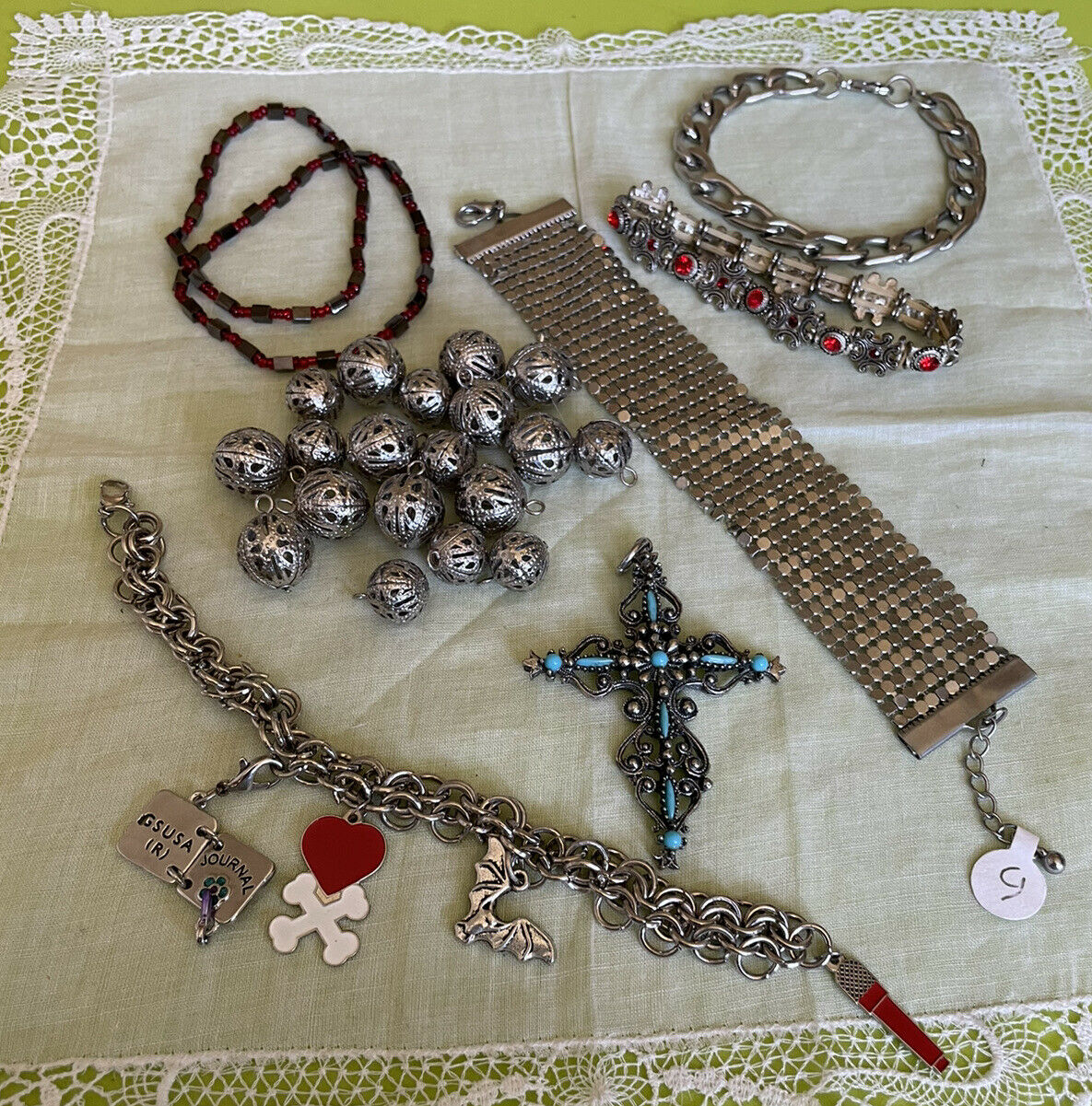Crafting Jewelry Cross Pendant Silver Tone Bracelets  Beads Bag Lot Bea9-30