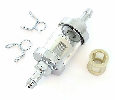 Universal Motorcycle Clear Glass & Metal Fuel Filter - 1/4" - Gas Petrol Screen