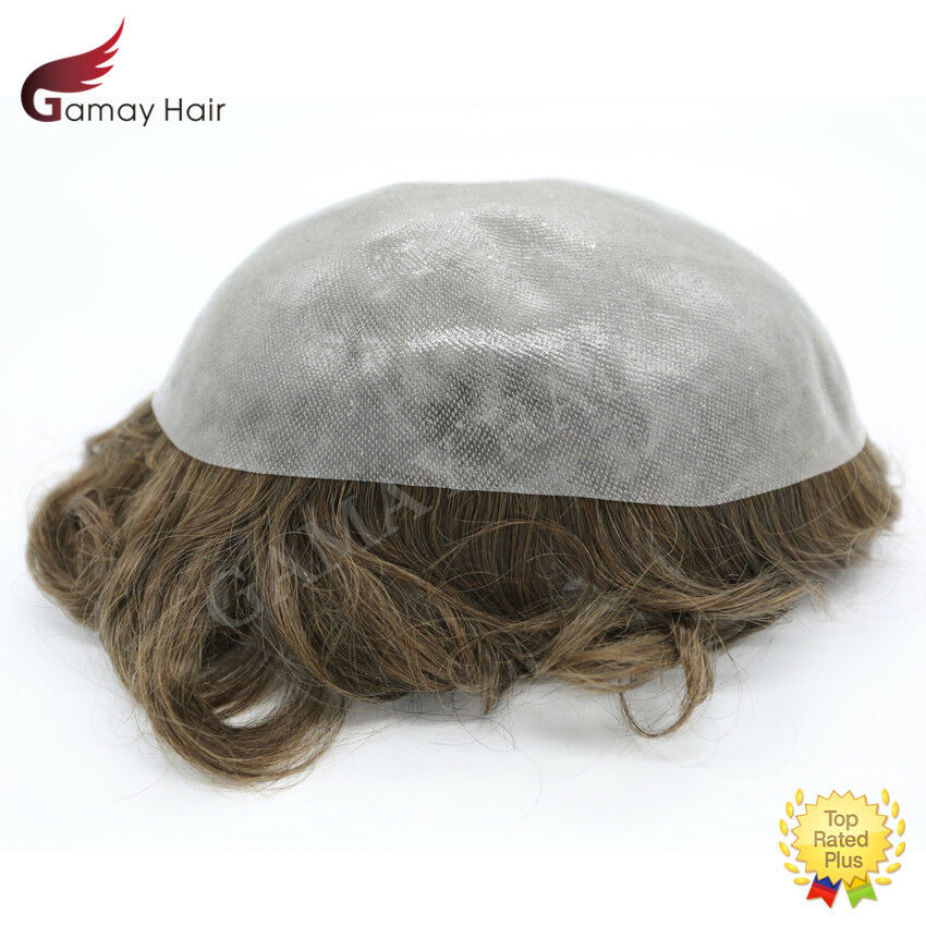 Mens Toupee Full Poly Hairpiece All Skin Pu Human Hair Replacement System Wig