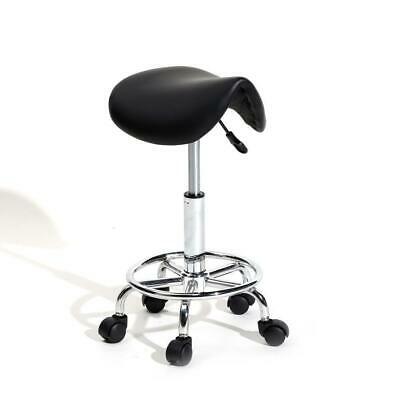 Black Adjustable Salon Stool Hydraulic Saddle Rolling Chair Facial Massage Spa