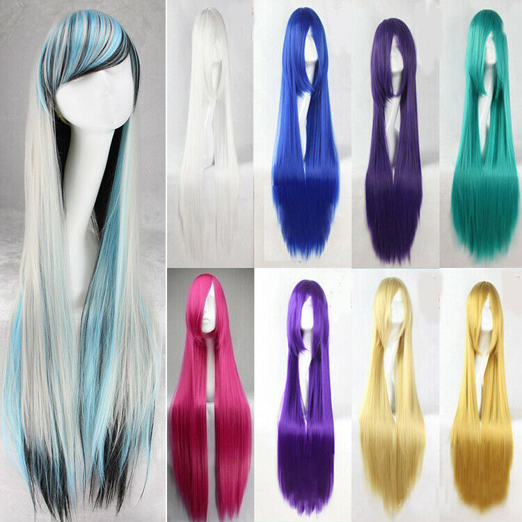 Sexy Super Long 100cm Full Wigs Cosplay Costume Hair Anime Wavy Straight Curl