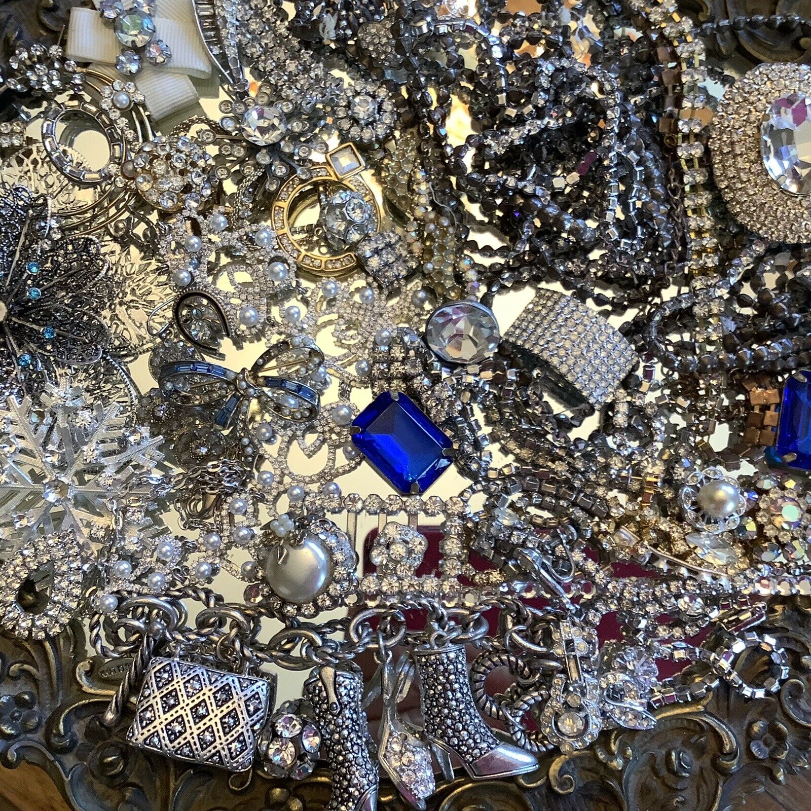 Huge Lot Vintage Rhinestone Jewelry Lot For Parts Harvest Repair Craft Broken