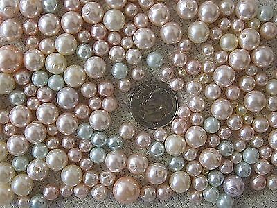 200 Vtg Pastel Nos No Hole & 1 Hole Pearls Lot 2mm To 9mm Jewelry Repair Craft