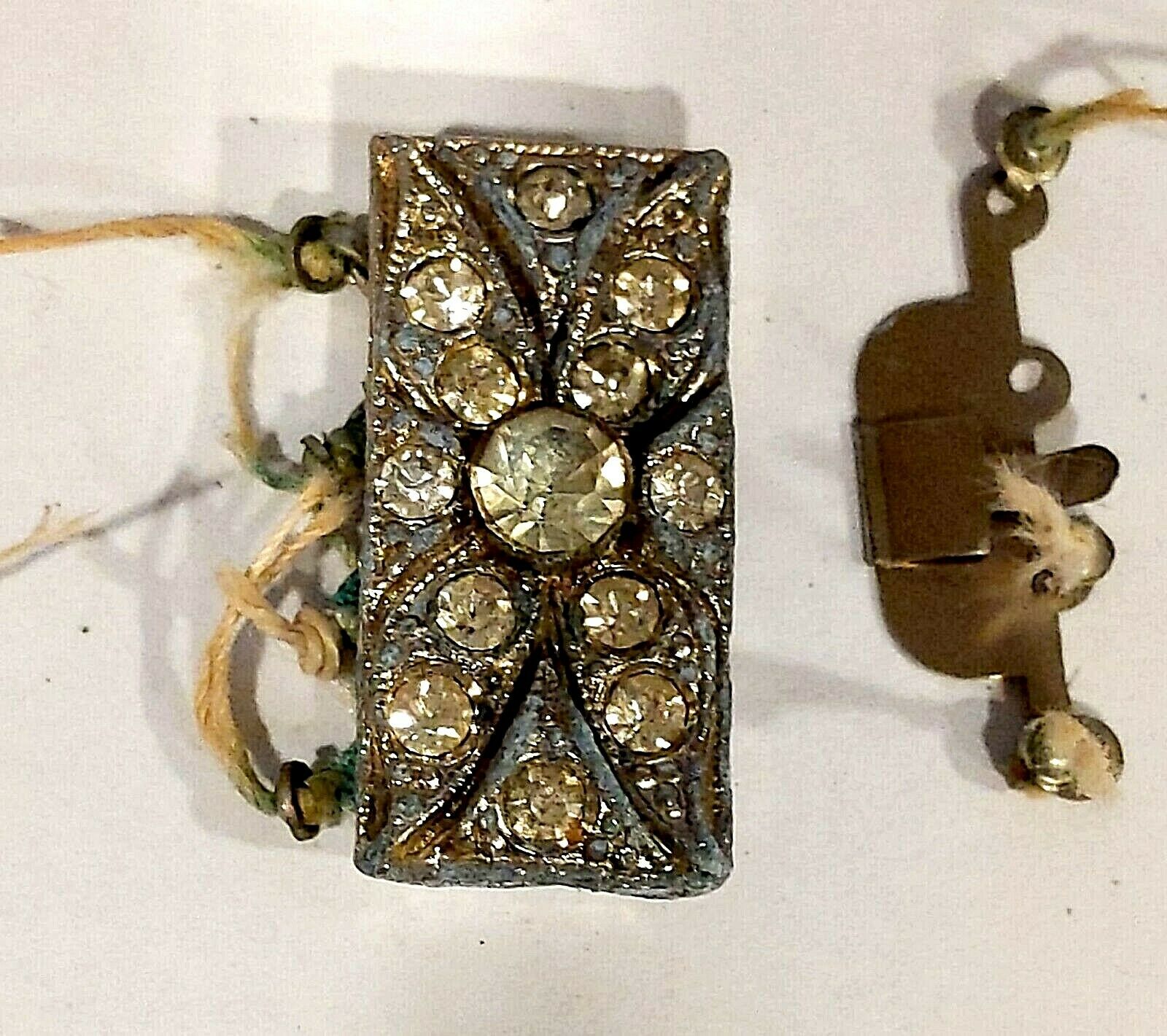 Antique Rhinestone White Gt Trim Pendant Bracelet Pearl Clasp 1" X 1/2" #g805