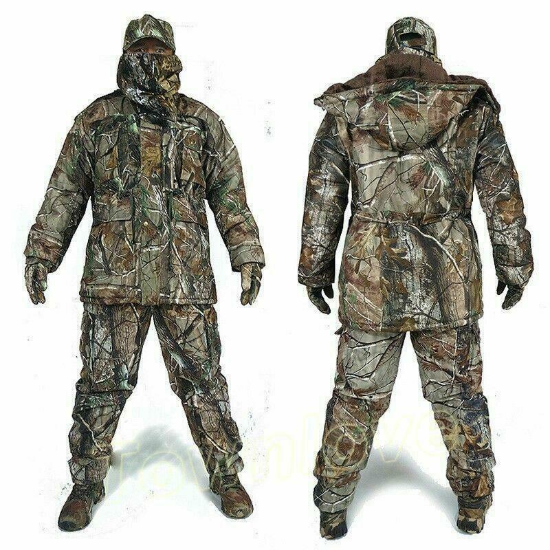 Mens Winter Bionic Camouflage Thicken Hunting Clothes Tactical Waterproof Suits