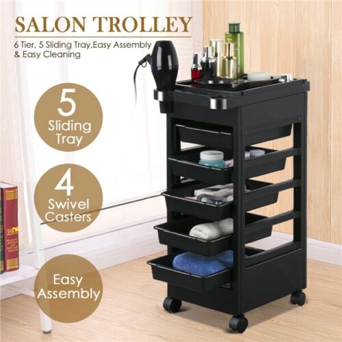 Rolling Salon Trolley Storage Cart Plastic Tray Cart Spa Hairdressing Trolley