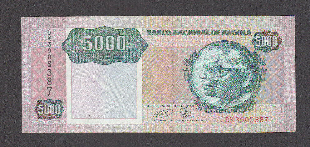 5000 Kwanzas Unc  Banknote From Angola 1991 Pick-130
