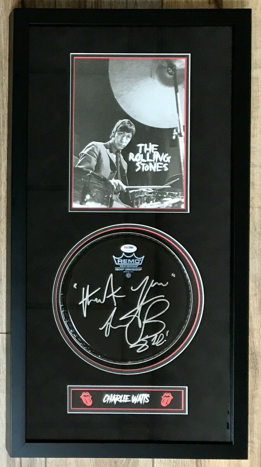Charlie Watts (the Rolling Stones)) Signed Drum Head Custom Framed Display-psa