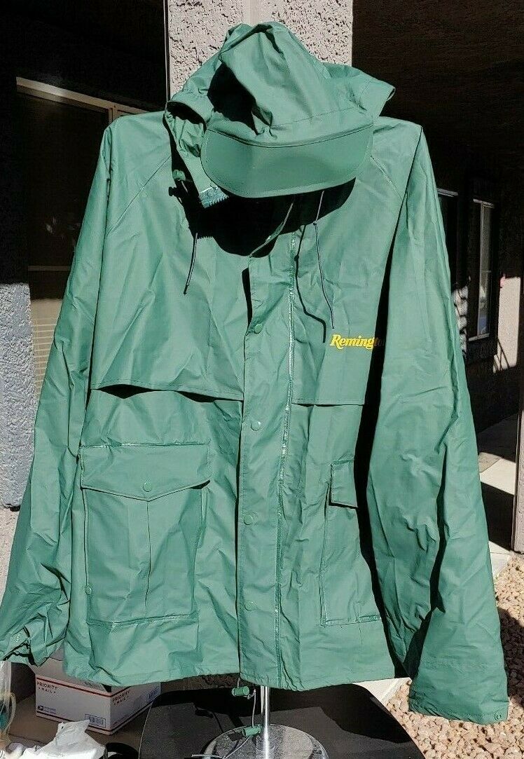 Rain Coat Jacket Remington Green Hooded Outdoor Pvc Coated Nylon Mens Xl