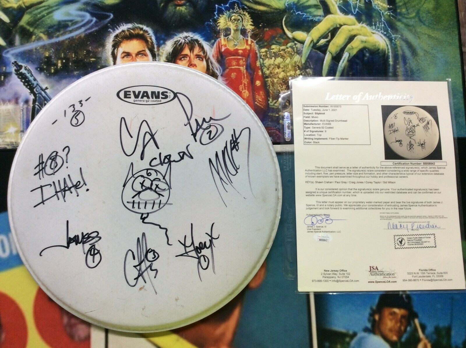 Slipknot Authentic Signed Auto Drumhead By All 9 Corey Taylor Paul Gray Jsa Loa