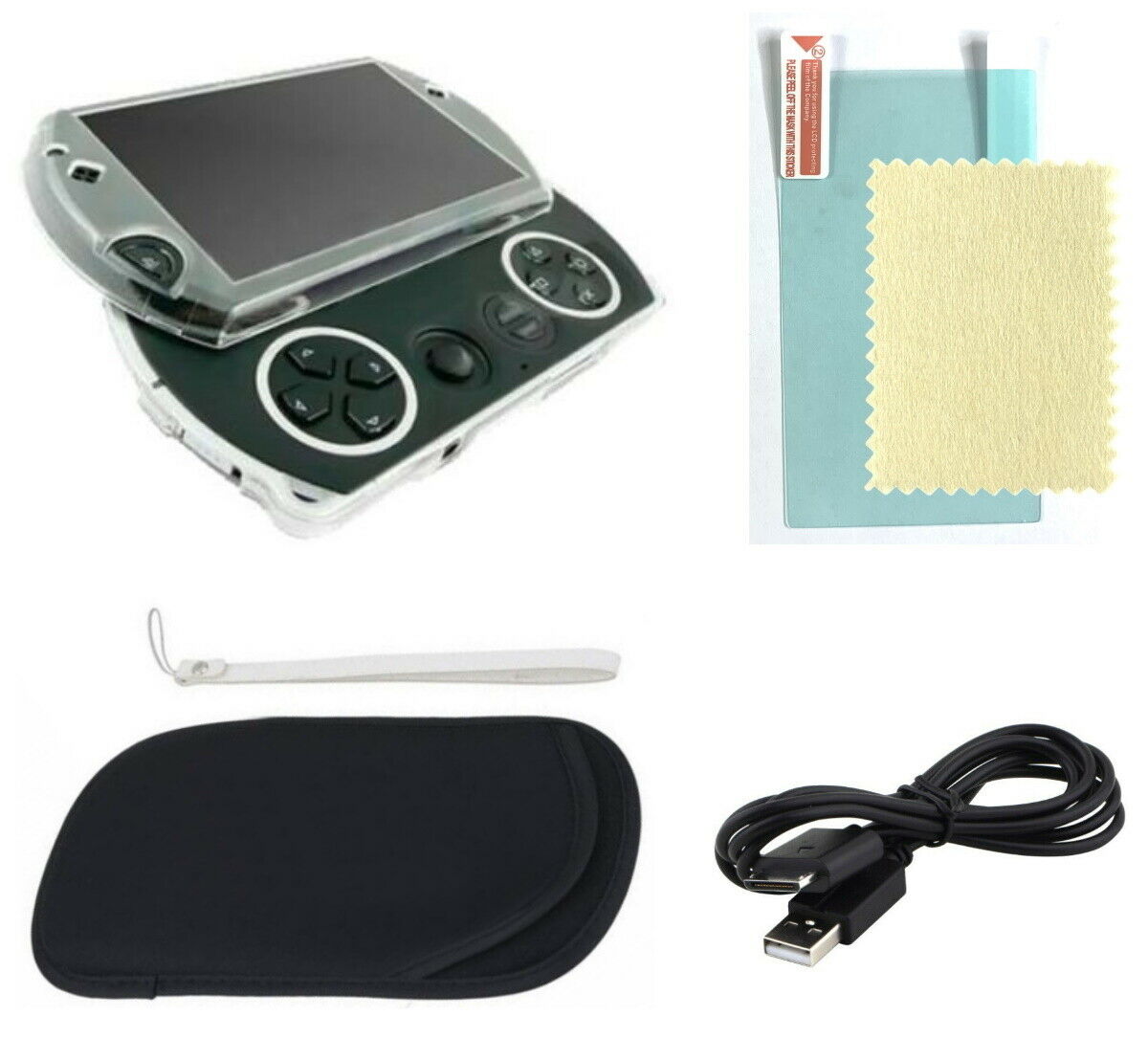 4pc Sony Psp Go Bundle Clear Case Shell + Charger + Screen Protector + Pouch