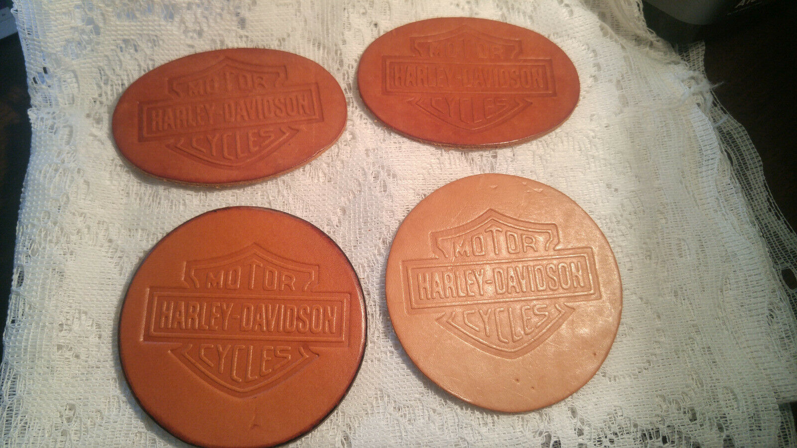 4 Piece Lot Of  Harley Davidson Leather Belt Buckle Inserts For Craft