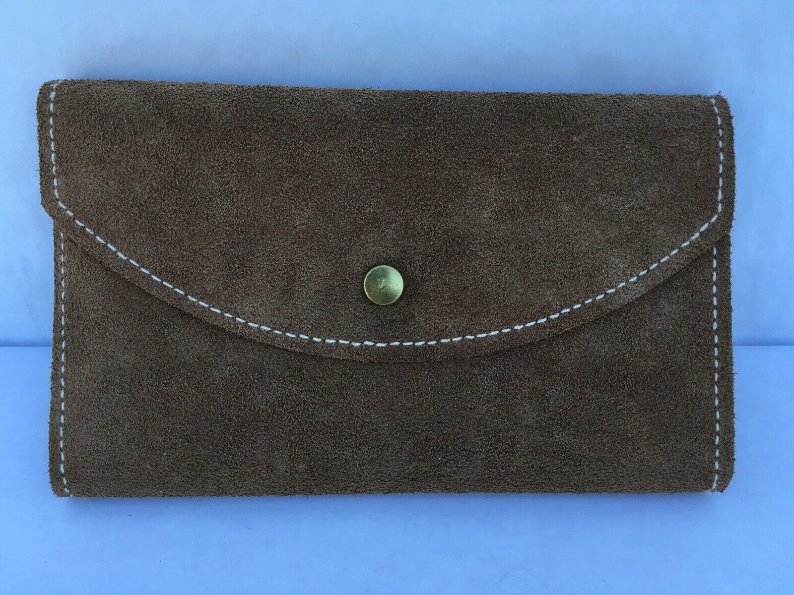 Vintage Suede Leather Checkmate Clutch Purse Wallet Tan