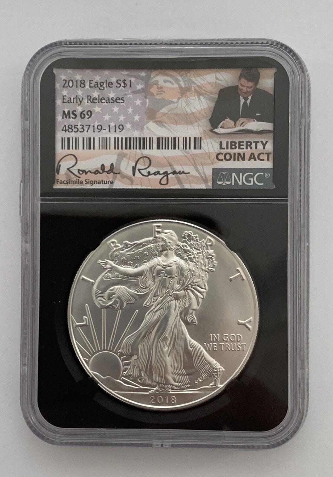 2018 American Silver Eagle Ase Coin 1 Oz Ngc Er Ms69 Ronald Reagan Gem Money $1